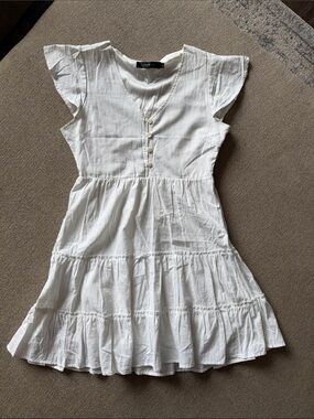 White Tiered Mini Dress with Button Front - Lightweight Summer Style